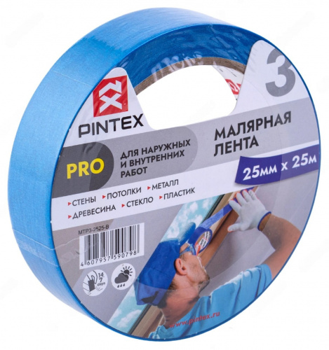 PINTEX Pro Лента малярная синяя 25мм*25м PINTEX Pro Лента малярная синяя 25мм*25м