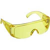 Защитные жёлтые очки DEXX широкая монолинза с дополнительной боковой защитой и вентиляцией, открытог