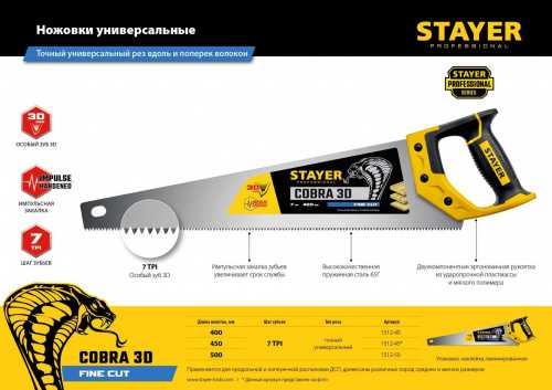 STAYER  Cobra 3D, 400 мм, универсальная ножовка, Professional фото 5