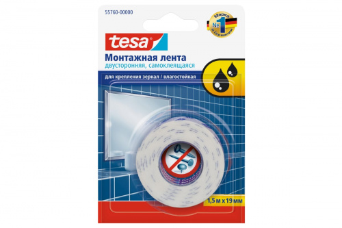 55760-00000-00 Tesa Двусторонняя монтажная лента для крепления зеркал 1,5 м × 19 мм фото 2 55760-00000-00 Tesa Двусторонняя монтажная лента для крепления зеркал 1,5 м × 19 мм фото 2