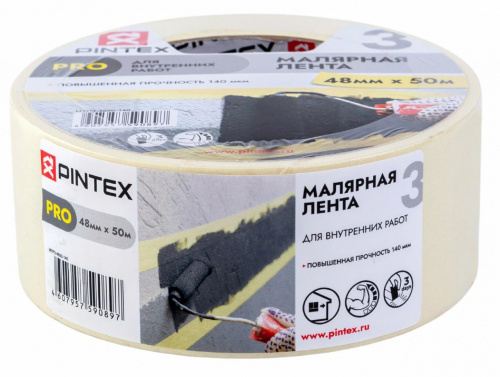 PINTEX Pro Лента малярная 140мкм*48мм*50м фото 3 PINTEX Pro Лента малярная 140мкм*48мм*50м фото 3