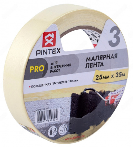 PINTEX Pro Лента малярная 140мкм*25мм*35м PINTEX Pro Лента малярная 140мкм*25мм*35м