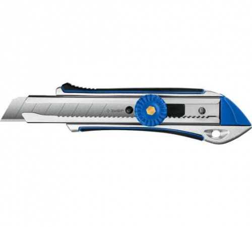 Металлический обрезиненный нож ЗУБР Профессионал с винтовым фиксатором Титан-В, сегмент. лезвия 18 м фото 2
